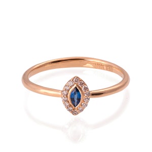 Marquise Halo Engagement Ring, 18K Rose Gold Sapphire and Diamonds Ring