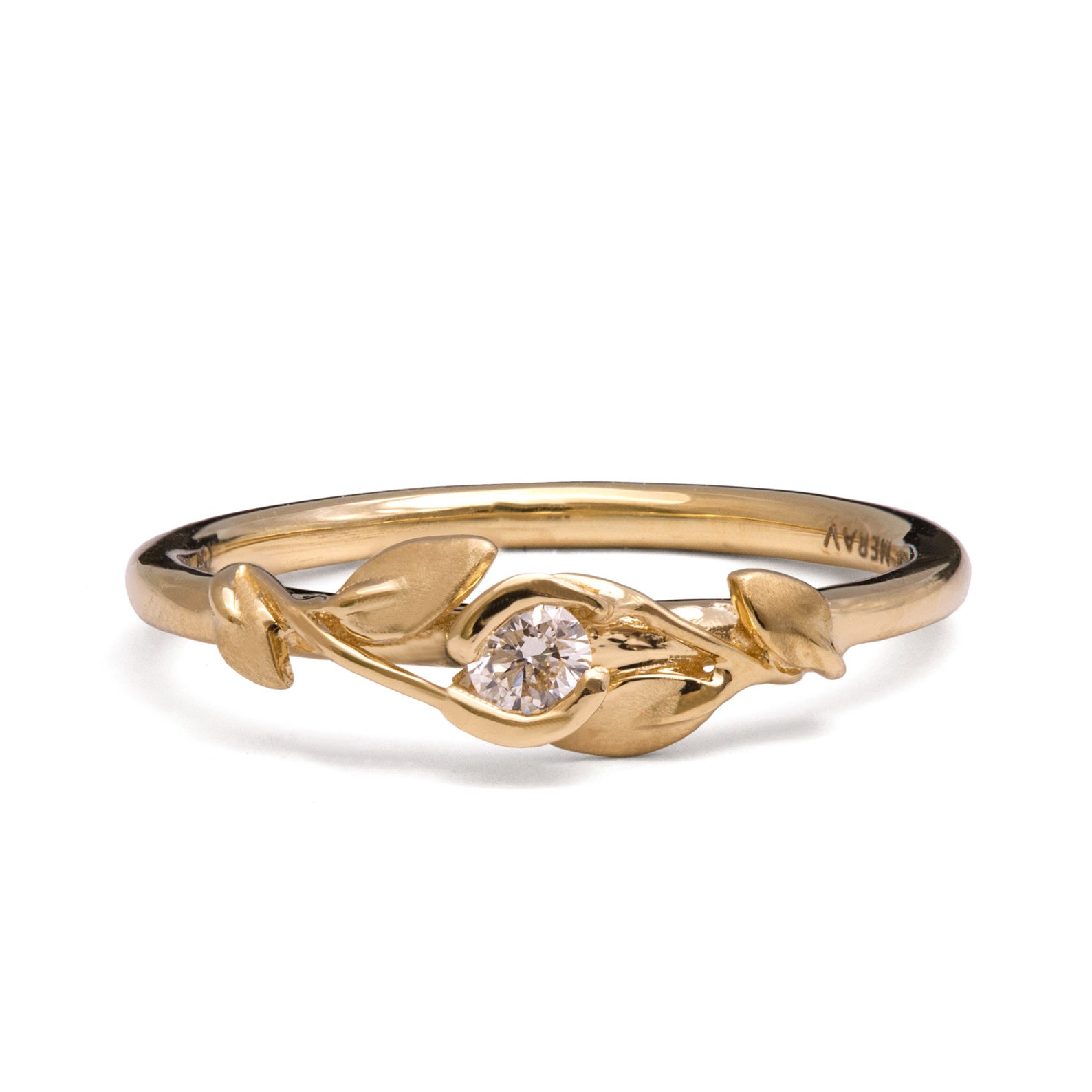 Leaves Engagement Ring 18K Yellow Gold and Diamond Etsy
