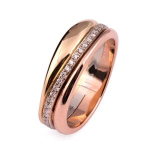Gold and Diamonds Ring, Wave Ring, Wedding Ring, Eternity Band, Eternity Ring, Tricolor Ring, Wide Diamond Ring