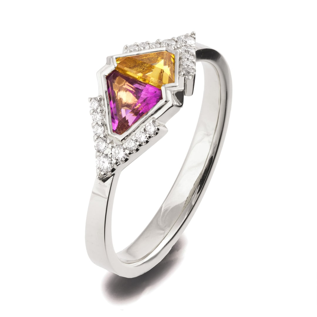 Art Deco Engagement Ring, Triangle Engagement Ring, 18K White Gold ...