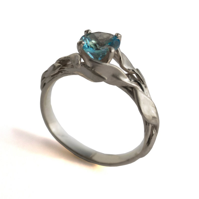 Leaves Engagement Ring No.4 18K White Gold and Topaz engagement ring, engagement ring, leaf ring, filigree, antique,art nouveau,vintage image 3