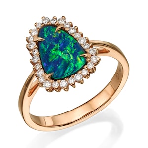Black Opal and Diamonds Rose Gold Engagement Ring