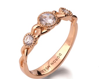 Braided Engagement Ring - 18K Rose Gold and Diamond engagement ring,diamond ring, unique engagement ring, celtic ring, three stone ring