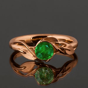 18k Rose Gold Emerald Leaves Engagement Ring image 2