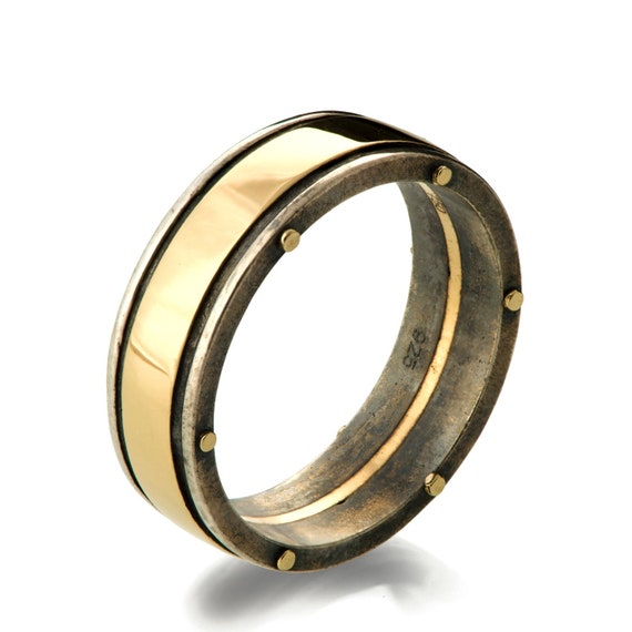 Gold Wedding Band Men's 18K Gold and Oxidized Silver - Etsy