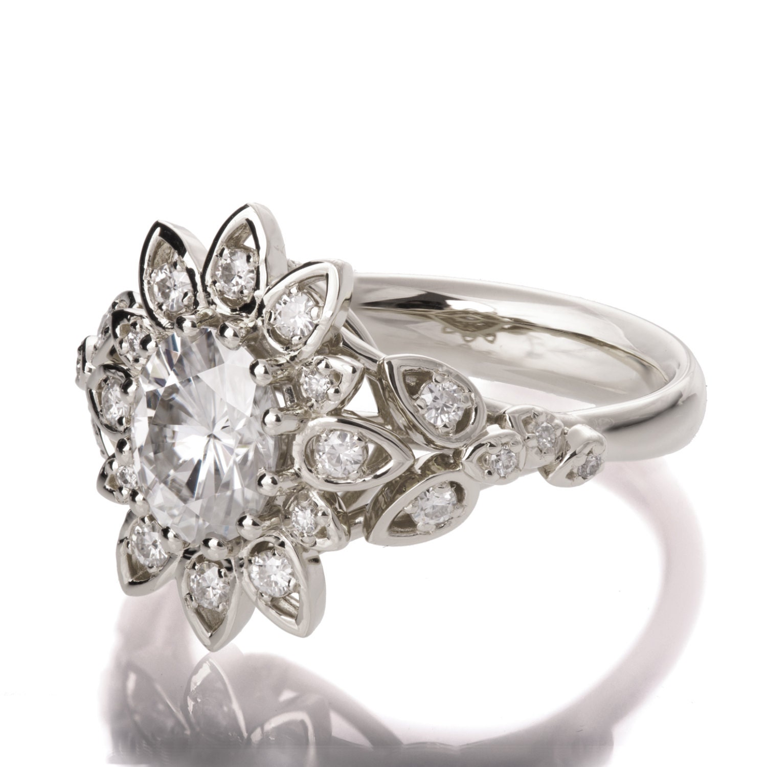 Forever One Moissanite Art Deco Petal Engagement Ring Oval | Etsy