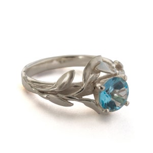 Leaves Engagement Ring No.4 18K White Gold and Topaz engagement ring, engagement ring, leaf ring, filigree, antique,art nouveau,vintage image 1