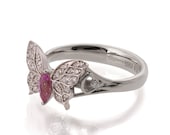 Butterfly Engagement Ring - 18K White Gold and Pink Sapphire engagement ring, Marquise, unique engagement ring, pink sapphire ring, art deco