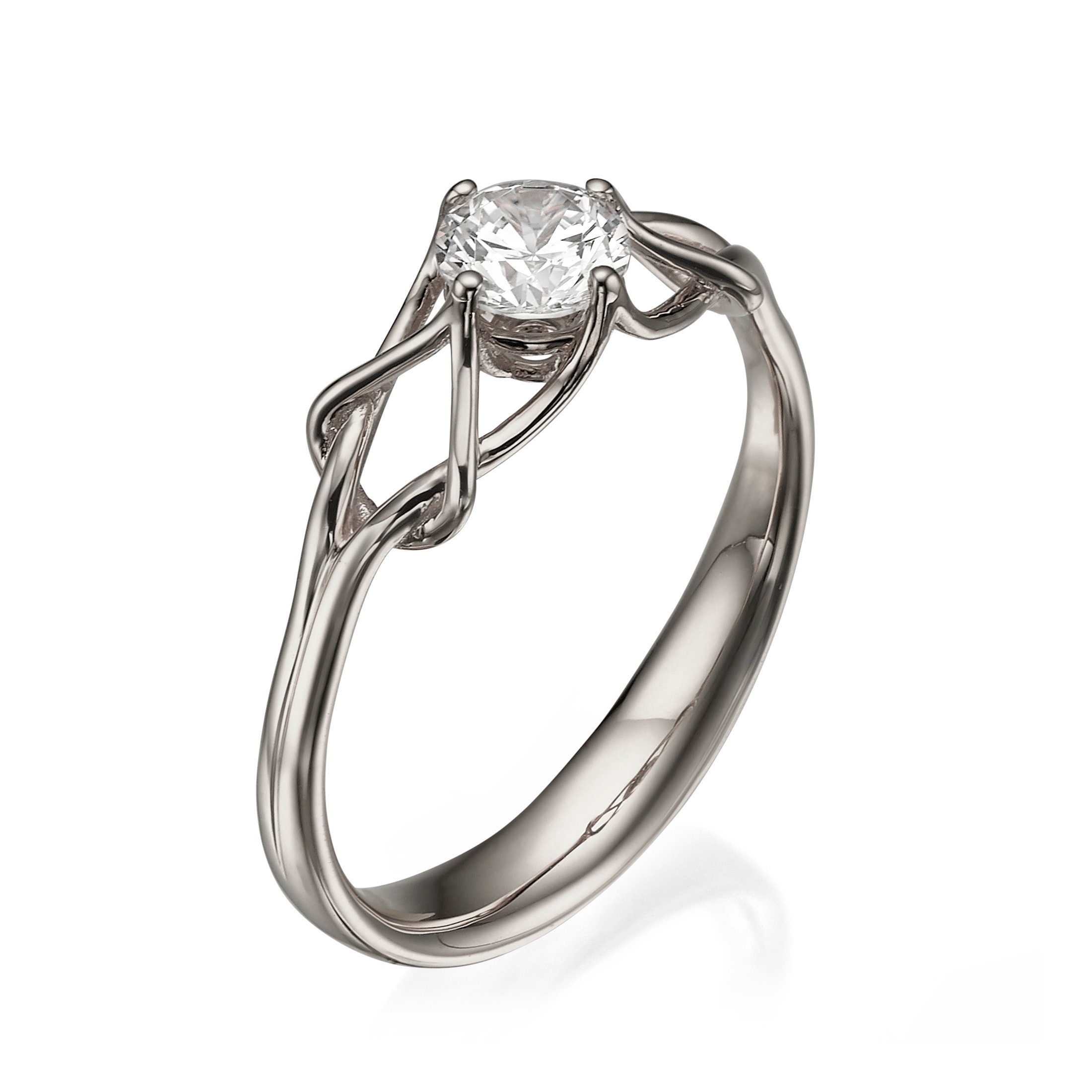 Celtic Engagement Ring 18K White Gold and Diamond Engagement Ring