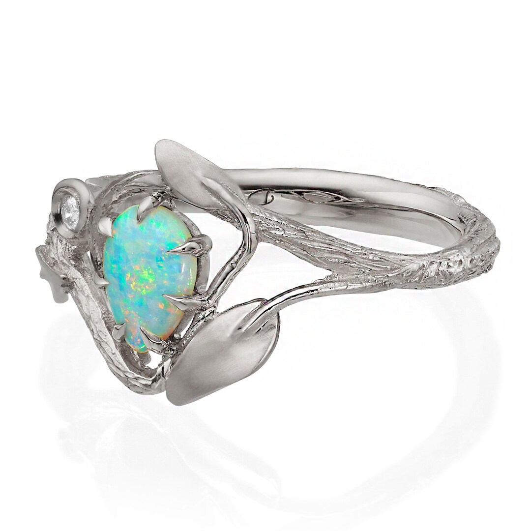 Opal Engagement Ring, Opal Ring, Opal Twig Ring, Unique Engagement Ring ...