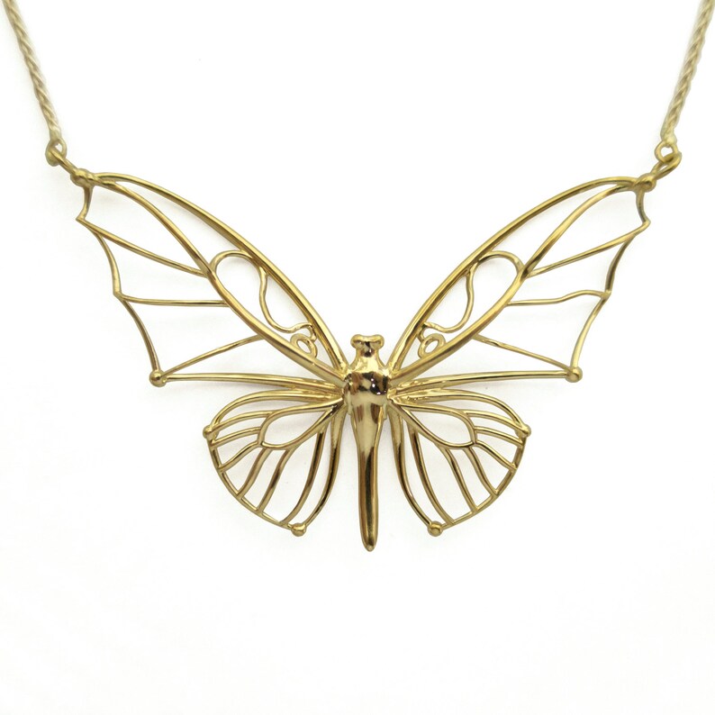 Butterfly Pendant Solid Gold Butterfly Pendant Large Etsy