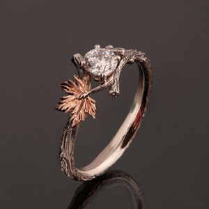 Maple Twig and Leaf Diamond Engagement Ring