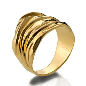 18k Yellow Gold Ring ,Handmade, Wide Ring , Wide Wedding Ring , Wide Wedding Band