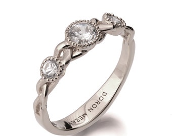 Braided Engagement Ring, 18K White Gold and Diamond engagement ring,diamond ring, unique engagement ring, celtic ring, three stone ring