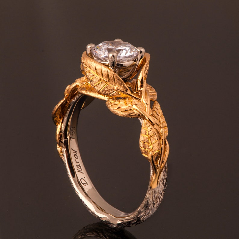 Leaves Engagement Ring 18K Gold and Diamond engagement ring Etsy