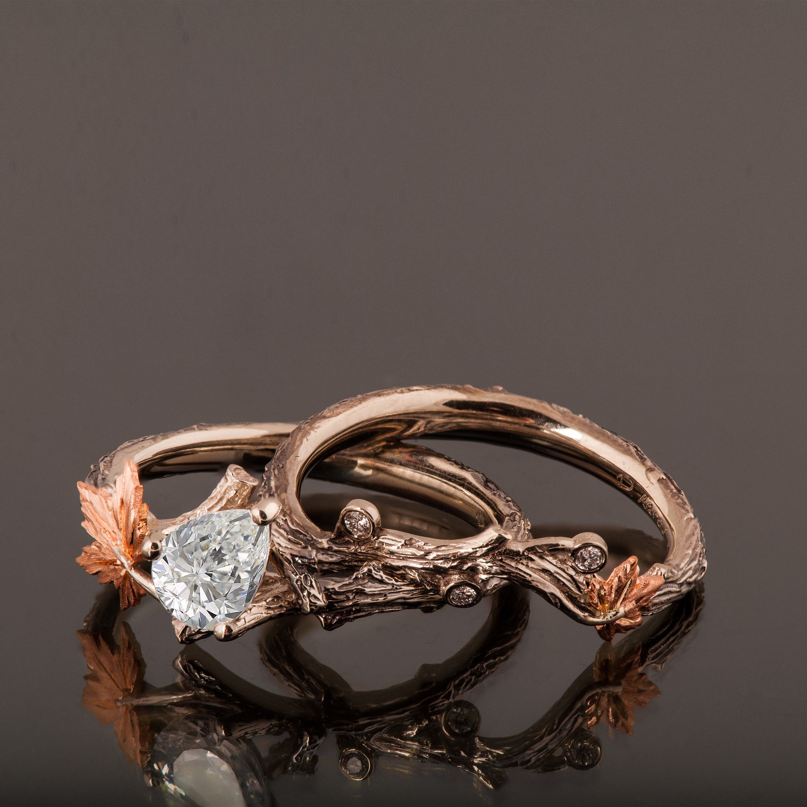 Twig and Leaf Engagement Ring Twig Bridal Set Maple Leaf - Etsy