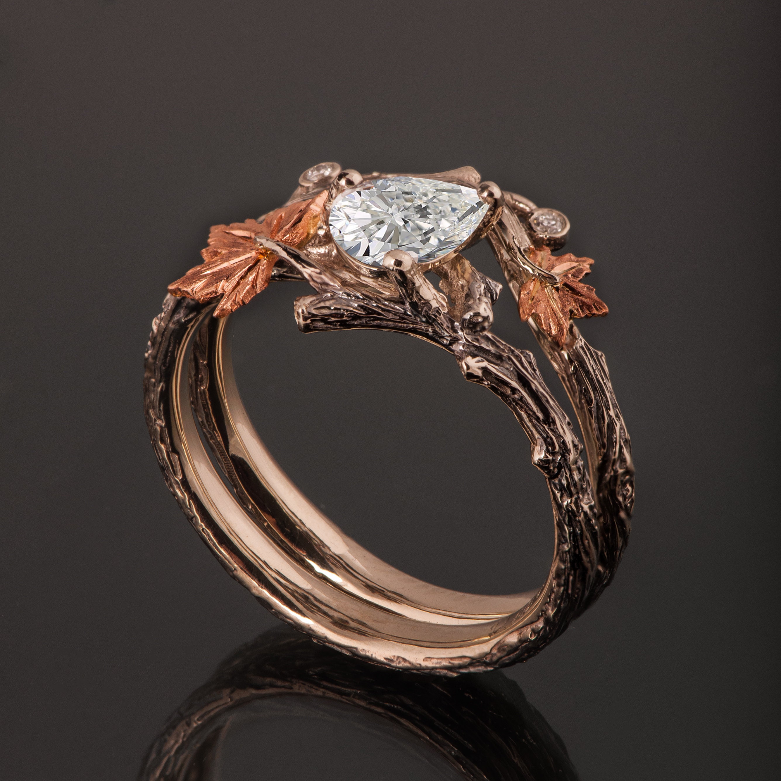 Twig and Leaf Engagement Ring Twig Bridal Set Maple Leaf | Etsy