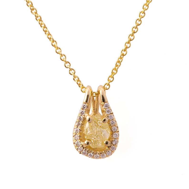 Raw Diamond Pendant, 18K Gold and Rough Diamond Pendant, Unique Pendant, rough diamond necklace, raw diamond necklace image 1
