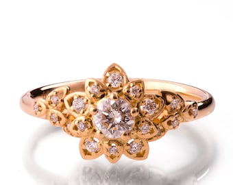 18k Rose Gold Floral Diamonds Engagement Ring