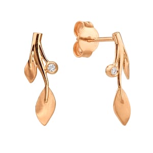 Leaves Earrings, Rose Gold Leaf Earrings, Leaf Studs, Leaves Studs, Diamond Earrings, Vintage earrings, Antique earrings, bridal earrings