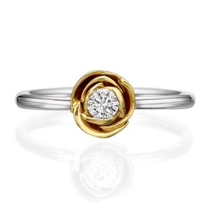 Rose Engagement Ring, 18K Gold and Diamond engagement ring, engagement ring, leaf ring, flower ring