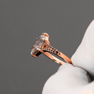 Solid 18k Rose Gold Salt & Pepper Hexagon Cut Diamond Engagement Ring image 9