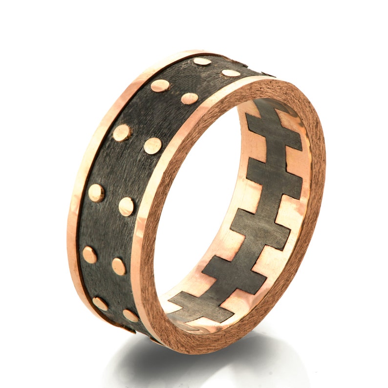 Gold Wedding Band Men's 18K Rose Gold and Oxidized Silver - Etsy