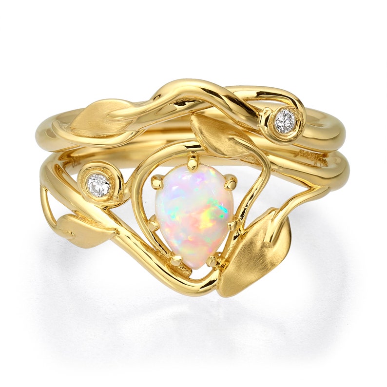 Opal Engagement Ring 18K Yellow Gold Opal Ring Opal Bridal - Etsy