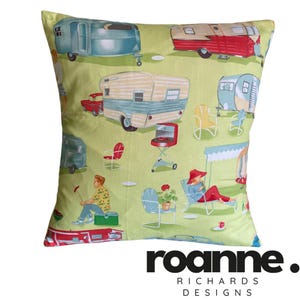 Camping Caravan Retro Green Holiday Vintage BBQ Cushion Cover