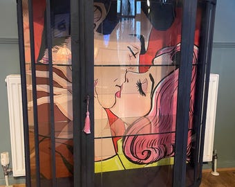 Cocktail Pop Art Comic Blue Vintage Retro Drinks Display Cabinet