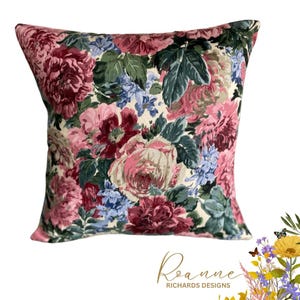 Designer Handmade Sanderson Fabric Rose Floral Vintage Green Blue Pink Cushion Cover Country farmhouse style