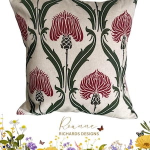 Art Deco Handmade Designer Luxury Floral Red Green Cushion Cover