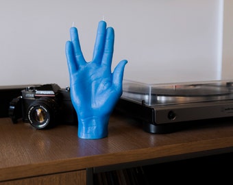 Vela de mano de saludo vulcano hecha a mano, vela con forma de mano, vela decorativa para el hogar, vela de cumpleaños para un amigo, vela con forma de cuerpo, regalo de Navidad