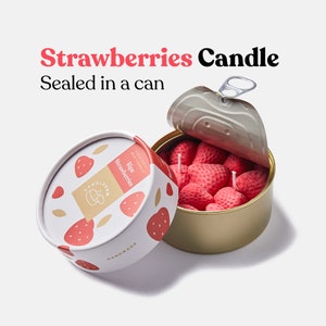 Strawberry Scented Novelty Candle: Vegan Dessert Candle in a Can