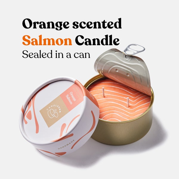 Orange scented candle - Novelty candle | Cool candles | Looks like salmon, smells of orange | 320g. (0.7lb) | Burn time 30 hours +