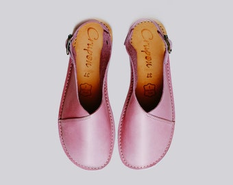 pink leather sandals flat