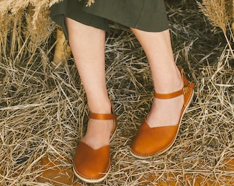 Leather Women Sandals, Brown Sandals, Sustainable Sandals, Leather Flats, Slingback Sandals, Flat Sandals, Casual Leather Shoes, Sandals