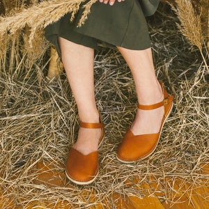 Leather Women Sandals, Brown Sandals, Sustainable Sandals, Leather Flats, Slingback Sandals, Flat Sandals, Casual Leather Shoes, Sandals image 1