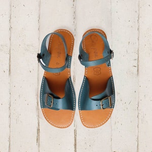 Ankle Sandals, Blue Sandals, Comfortable Sandals, Adjustable Fit, Flat Sandals, Leather Flats, Women&#39;s shoes, Summer Sandals, Sandals