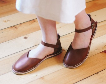 Summer Shoes, Brown Leather Sandals, Leather Sandals, Leather Flats, Flat Summer Shoes, Brown Slingback, Handmade Sandals, Women Shoes