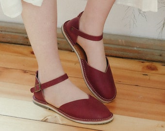 Leather Loafers, Slingback Sandals, Leather Sandals, Summer Shoes, Women Sandals, Leather Flats, Marsala Leather Sandals, Casual Sandals,