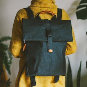 Sac à dos noir durable, sac à dos noir, sac à dos plié haut, sac à dos écologique, sac à dos durable, sac à dos Unisex