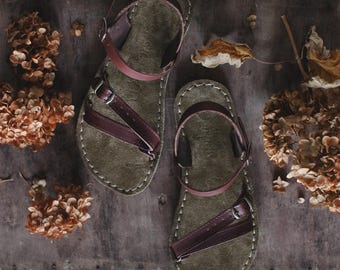 Brown Leather Barefoot Sandals, Handmade Minimalist Shoes, Natural Foot Shape, Wide Toe Box, Zero Drop Sandals, Women