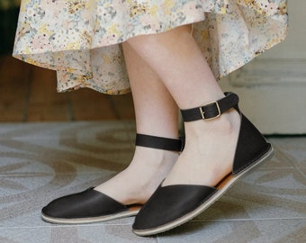 Black Shoes, Black Leather Shoes, Flats,Flat Shoes, Black Slip Ons,  Women Shoes, Leather Shoes, Closed-toe, Leather Flats, Ankle Strap,