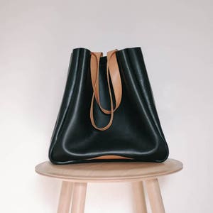 Schwarze Vegan Tasche, Vegan Leder Tasche, Schwarze Vegan Leder Tasche, Einkaufstasche, Große Leder Tasche, Moderne Leder Tasche, Vegan Leder Tasche