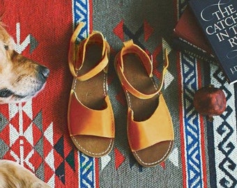 Sustainable, Sustainable Women Sandals, Open Toe Sandals, Mustard Leather Sandals, Mustard Sandals, Summer Sandals, Handmade Women Sandals