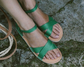 Open Toe Sandals, Sustainable Leather Sandals, Leather Sandals, Women Flat Sandals, Summer Shoes, Green Summer Sandals, Sustainable Sandals