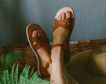 Sandales pour femmes brun clair, chaussures d’été, sandales en cuir, sandales pour femmes, sandales d’été, sandales à orteil ouvert, sandales d’été, sandales