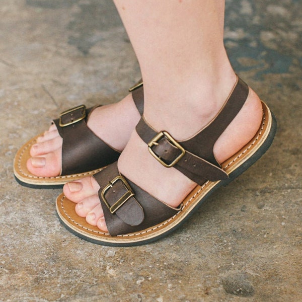 Customizable Sustainable Sandals, Vintage Brown Leather Sandals, Adjustable Fit Sandals, Leather Women Sandals, Wide Foot, Narrow Foot,