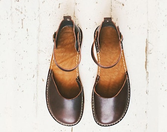Brown Leather Sandals, Summer Sandals, Leather Sandals, Leather Flats, Flat Summer Shoes, Brown Slingback, Handmade Sandals, Women Sandals